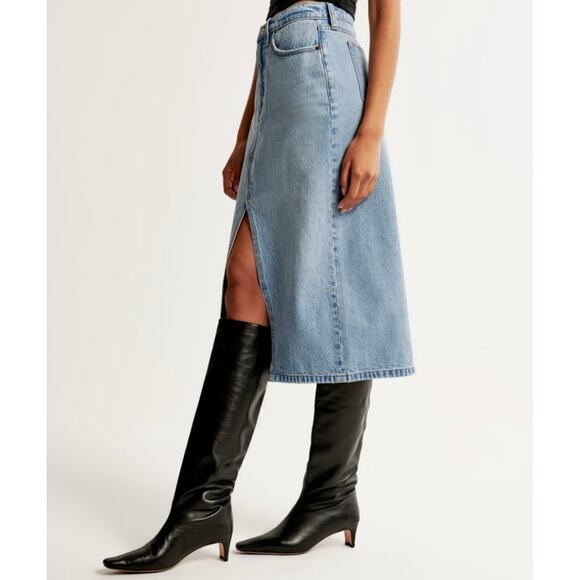 Abercrombie & Fitch High Rise Denim Midi Skirt Blue Button Front Size 27/4 - Picture 5 of 8